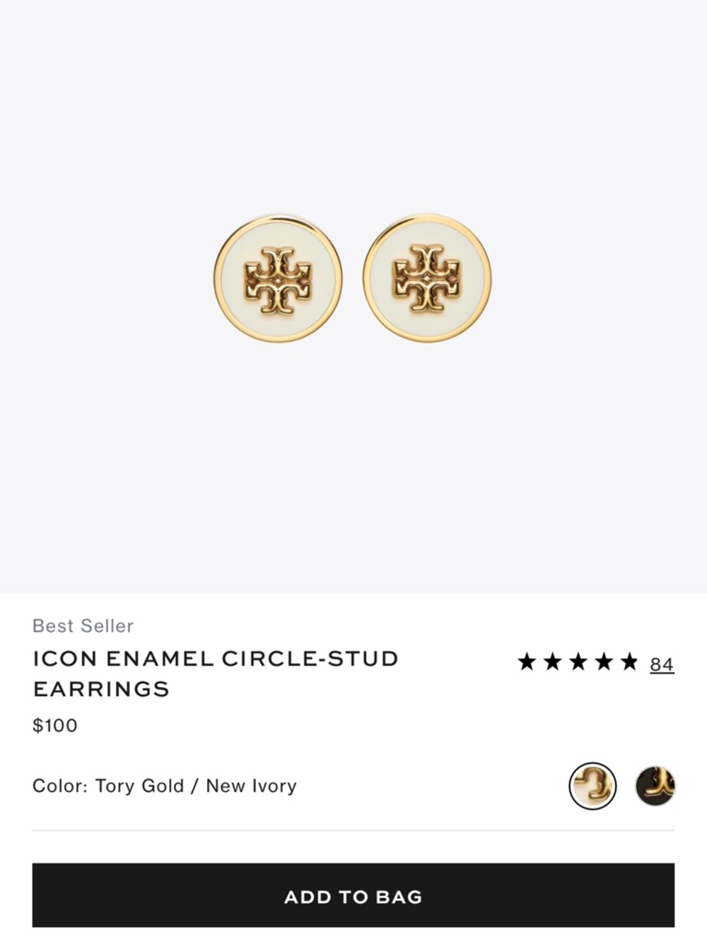 Tory Burch Gold-Tone Stud Earrings with Ivory Enamel Logo